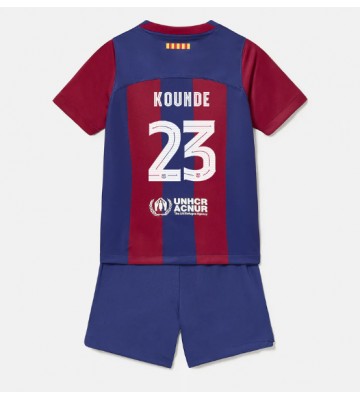 Barcelona Jules Kounde #23 Replica Home Stadium Kit for Kids 2023-24 Short Sleeve (+ pants)